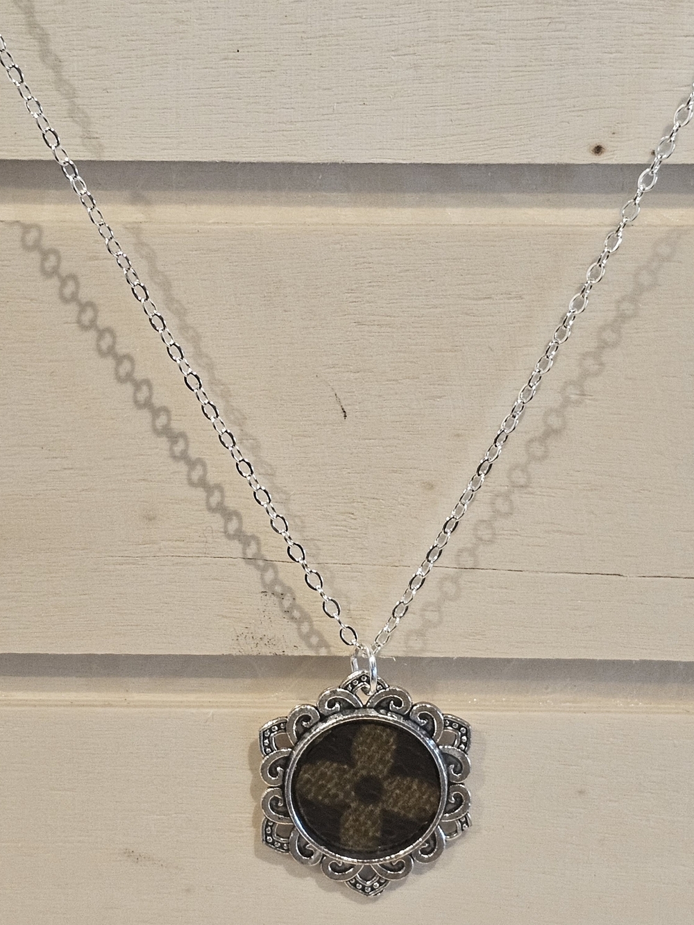 Louis Vuitton Piece In Pendant On 20" Silver Plated Necklace